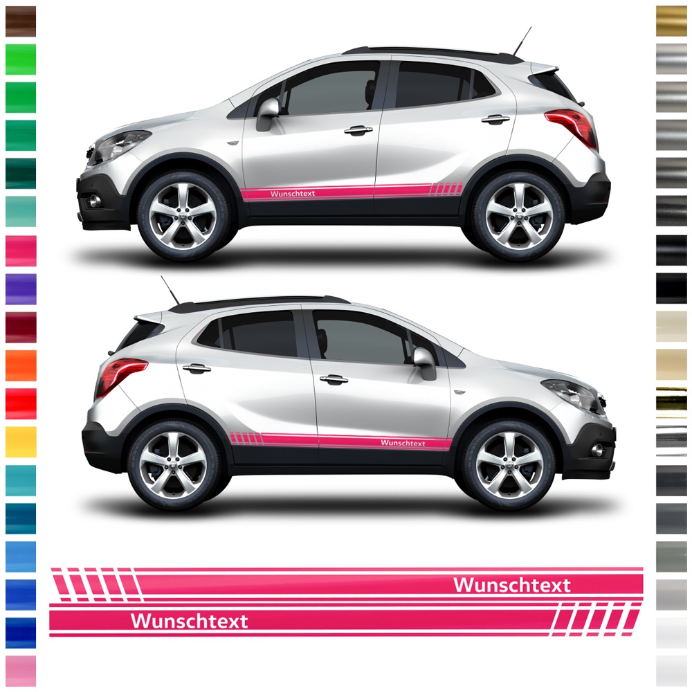 Opel MOKKA Aufkleber: Seiten-Streifen Set in Wunschfarbe & Wunschtext
