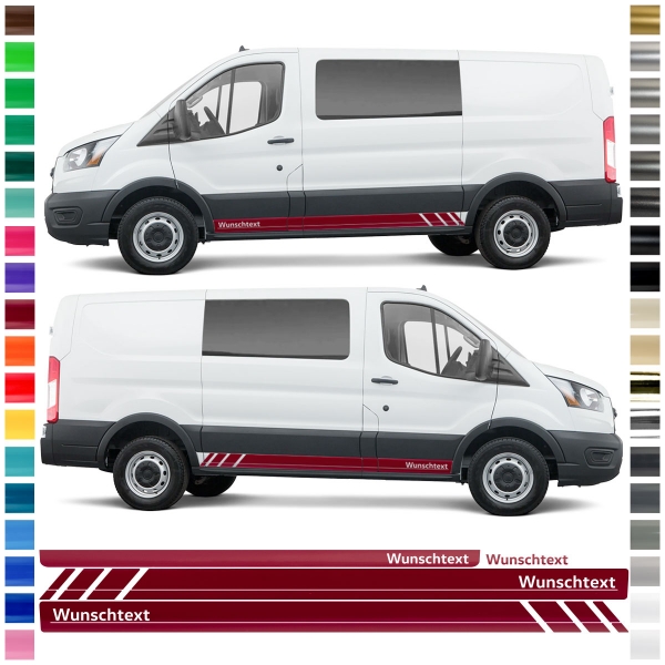 Sticker - side stripe set/décor suitable for Ford Transit in desired color - Motif: Racing with desired text