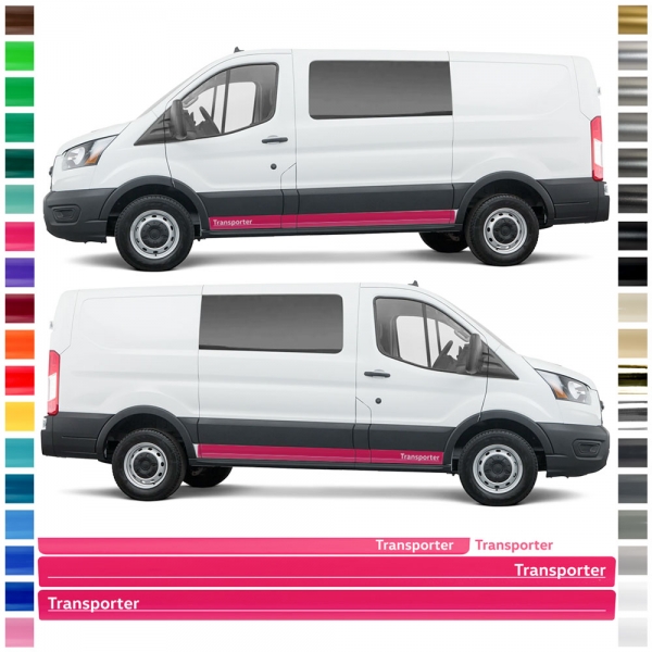 Aufkleber - Seiten-Streifen Set/Dekor passend für Ford Transit in Wunschfarbe - Motiv: Transporter Standard