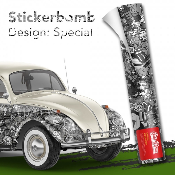 Stickerbomb Autofolie -  Design: Special Schwarz/Weiß