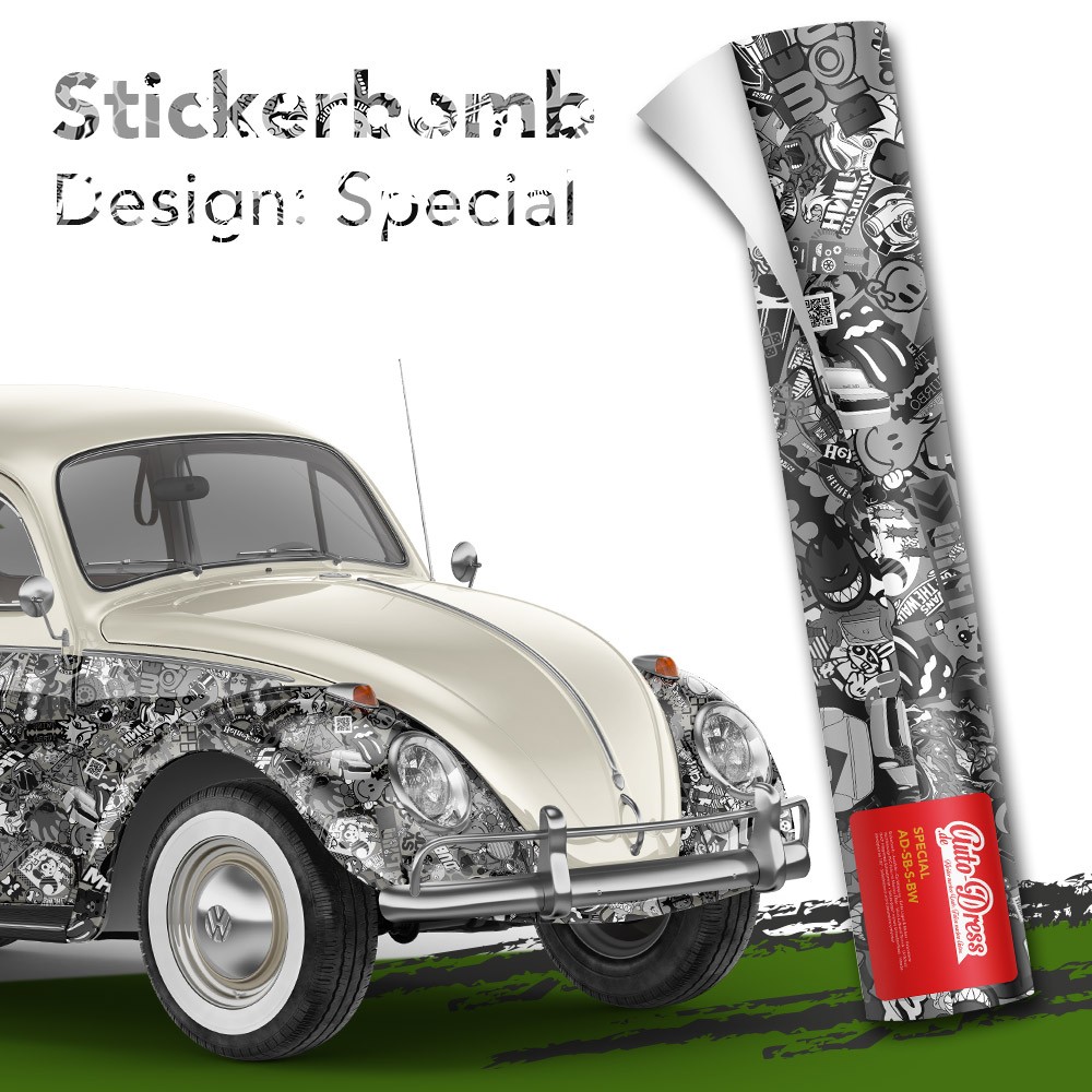 Auto-Dress Stickerbomb Auto-Folie mit Luftkanal-Technik für 3D Car-Wrapping  (500x150cm, Design: Special, Farbe: Schwarz-Weiß, Finish: Matt) :  : Auto & Motorrad