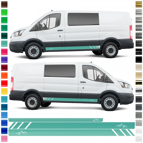 Sticker - side stripe set/décor suitable for Ford Transit in desired color - Motif: Mountain Silhouette Racing without