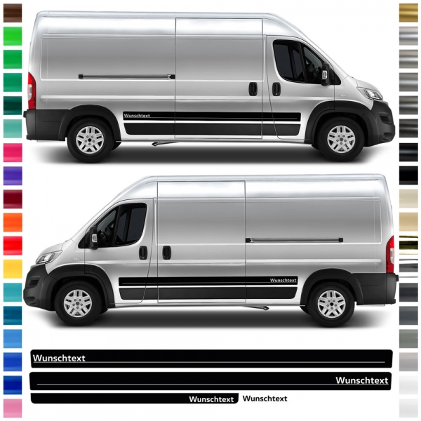 Fiat Ducato Seiten-Streifen Set: Wunschfarbe, Wunschtext | Perfektes