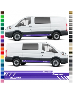 Sticker - side stripe set/décor suitable for Ford Transit in desired color - Motif: Berlin Skyline Racing