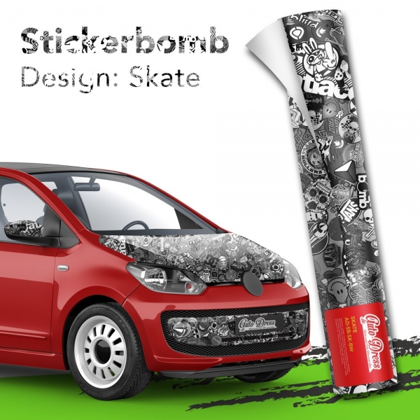 Stickerbomb Autofolie -  Design: Skate Schwarz/Weiß