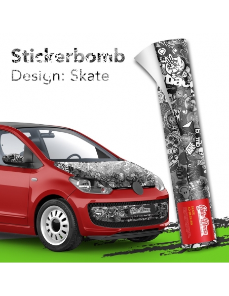 Stickerbomb Skate: Schwarz-Weiß Autofolie für 3D Car Wrapping - Jet
