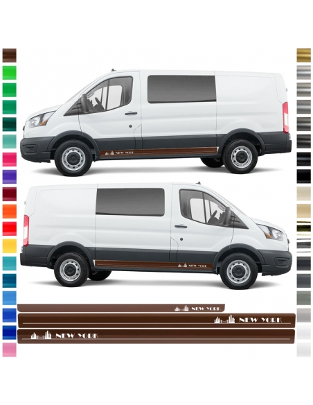 Aufkleber - Seiten-Streifen Set/Dekor passend für Ford Transit in Wunschfarbe - Motiv: New York Skyline Original
