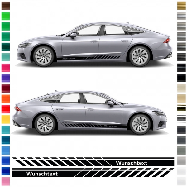 Seiten-Streifen Set/Dekor passend für Audi A7 in Wunschfarbe und Wunschtext