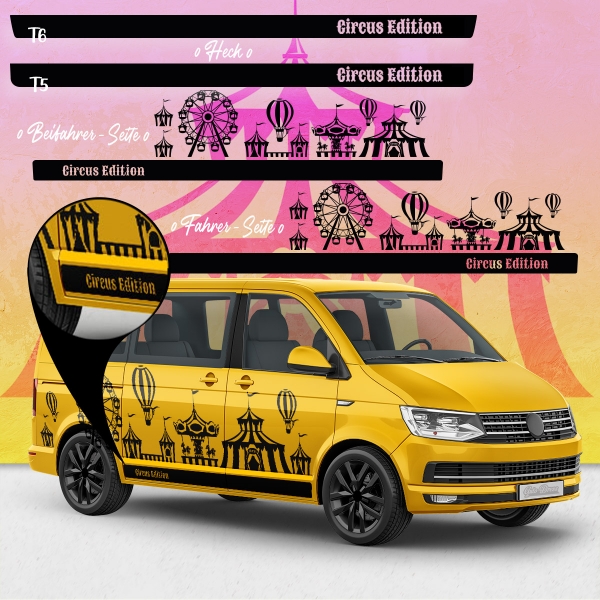 Zirkus Edition Seitenstreifen Set für VW T5 & T6 Busse - Farbauswahl