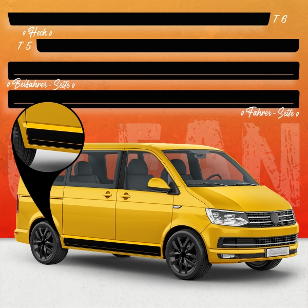 "Clean" side stripe sticker set/décor suitable for VW T5 & T6 bus in desired color