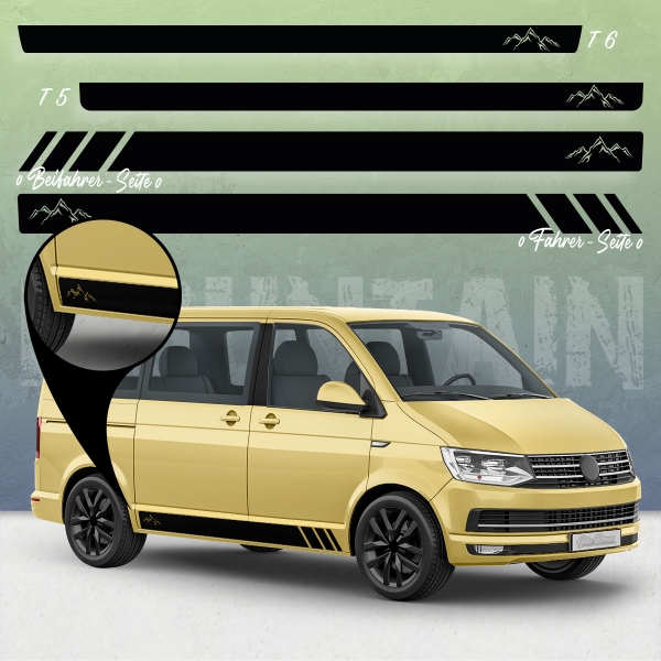 VW T5-6 kurzer Radstand Mountain-Silhouette komp Seiten-Streifen Aufkleber-Set