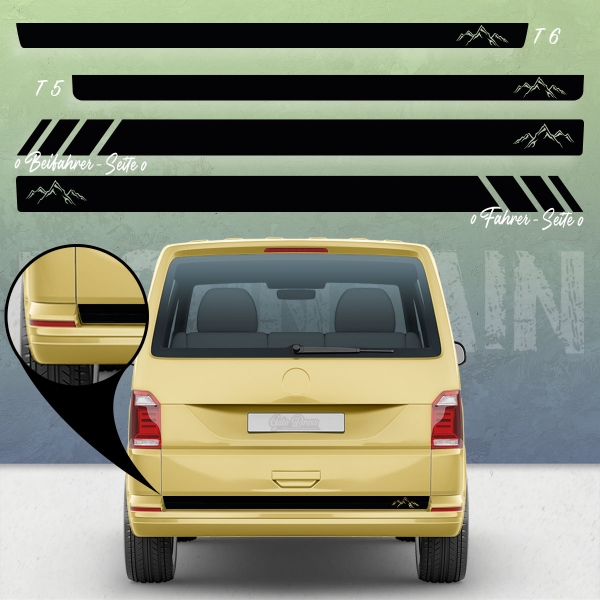 Mountain Silhouette Racing Seitenstreifen Set für VW T5 & T6 Bus - W