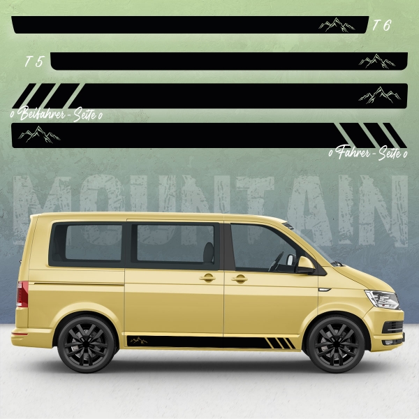 Mountain Silhouette Racing Seitenstreifen Set für VW T5 & T6 Bus - W