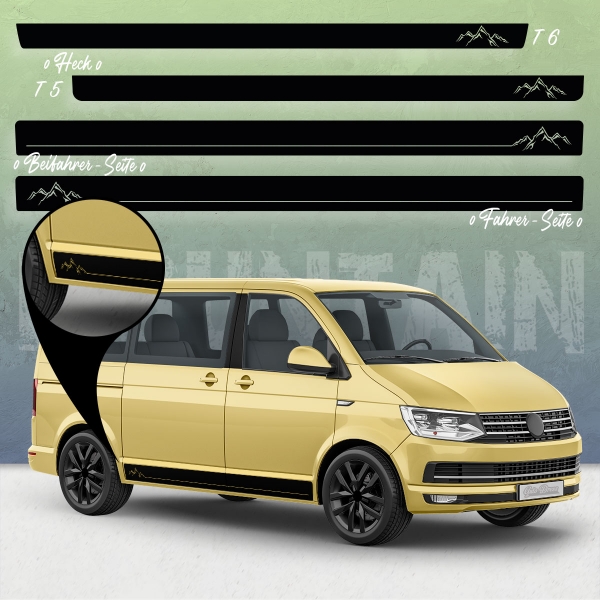 Mountain Silhouette Seitenstreifen Set für VW T5 & T6 Bus - Wunschfa