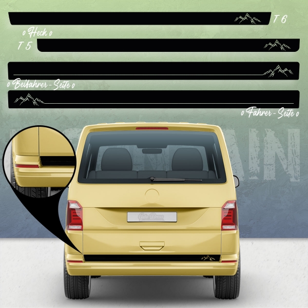 Mountain Silhouette Seitenstreifen Set für VW T5 & T6 Bus - Wunschfa