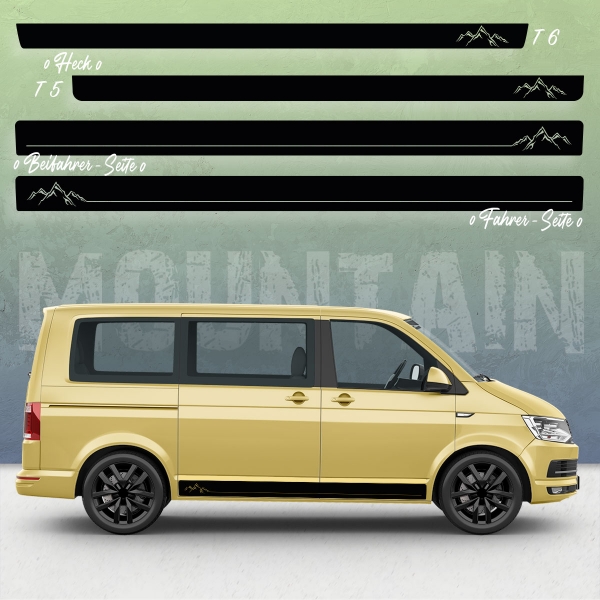 Mountain Silhouette Seitenstreifen Set für VW T5 & T6 Bus - Wunschfa