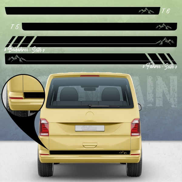Mountain Silhouette Racing Seitenstreifen Set für VW T5 & T6 Bus - W