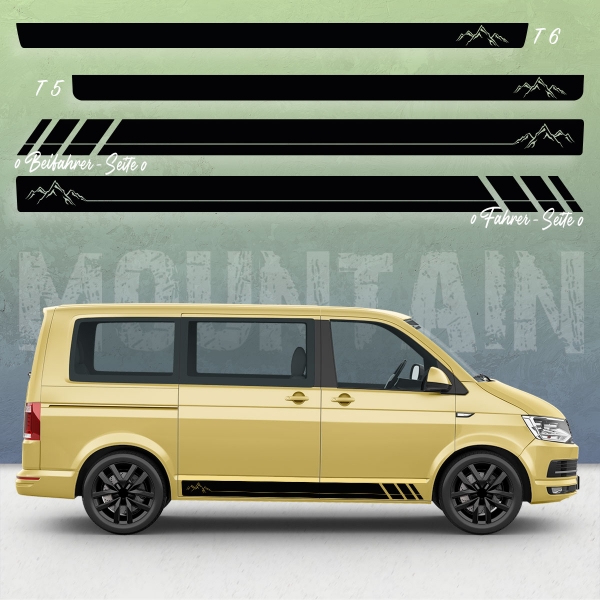 Mountain Silhouette Racing Seitenstreifen Set für VW T5 & T6 Bus - W