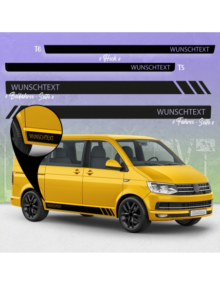 Sticker -Side Stripe Set/Décor suitable for VW T5 & T6 "Wunschtext Racing" without stroke