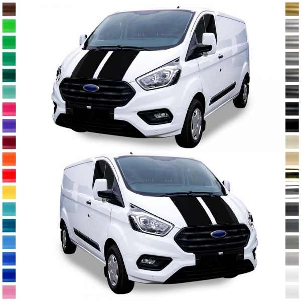 "Viperstreifen" Aufkleber - Seiten-Streifen Set/Dekor passend für Ford Transit Custom in Wunschfarbe