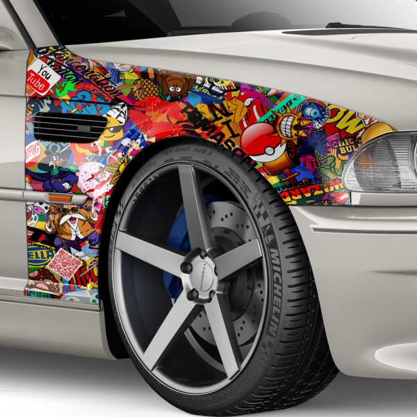 Stickerbomb Autofolie für 3D Car Wrapping mit Luftkanälen, Logos & Marken - "Cartoon"