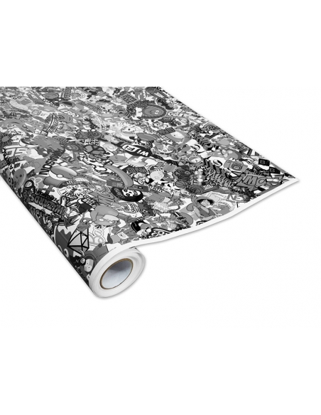 Stickerbomb Cartoon: Schwarz-Weiß Autofolie für 3D Car Wrapping