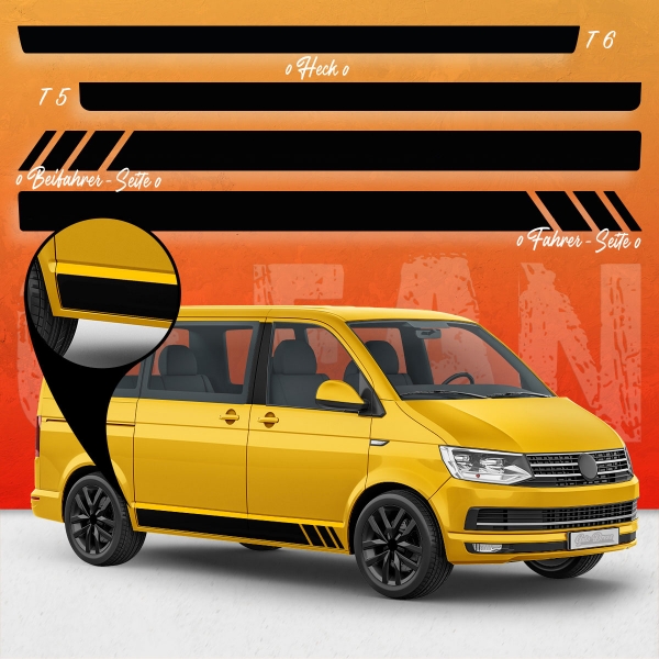 "Clean" Racing without line side stripes sticker set/décor suitable for Volkswagen / VW T5 & T6 Bus in desired color