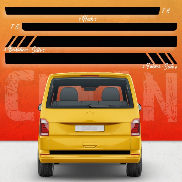 Clean Racing Seitenstreifen Set für VW T5 & T6 Bus - Wunschfarbe!