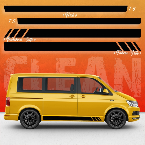 Clean Racing Seitenstreifen Set für VW T5 & T6 Bus - Wunschfarbe!