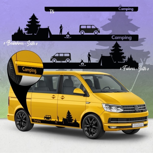 Camping Seitenstreifen Set für VW T5 & T6 Bus | Wunschfarbe | Perfek