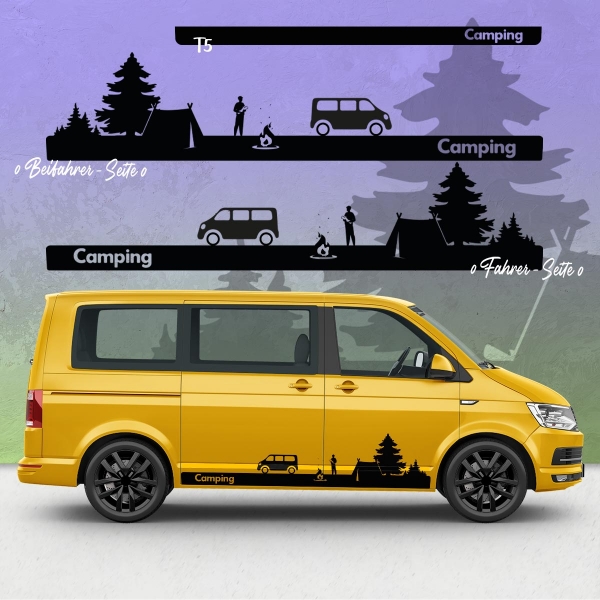 Camping Seitenstreifen Set für VW T5 & T6 Bus | Wunschfarbe | Perfek