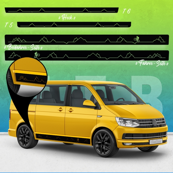 VW T5 & T6 Seiten-StreifenSet: Mountainbike Style | Wunschfarbe
