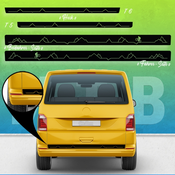 VW T5 & T6 Seiten-StreifenSet: Mountainbike Style | Wunschfarbe