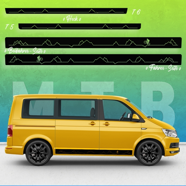 VW T5 & T6 Seiten-StreifenSet: Mountainbike Style | Wunschfarbe