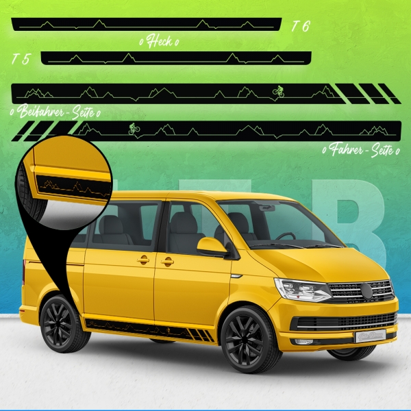 VW T5 & T6 Mountainbike Racing Aufkleber StreifenSet - individuelles