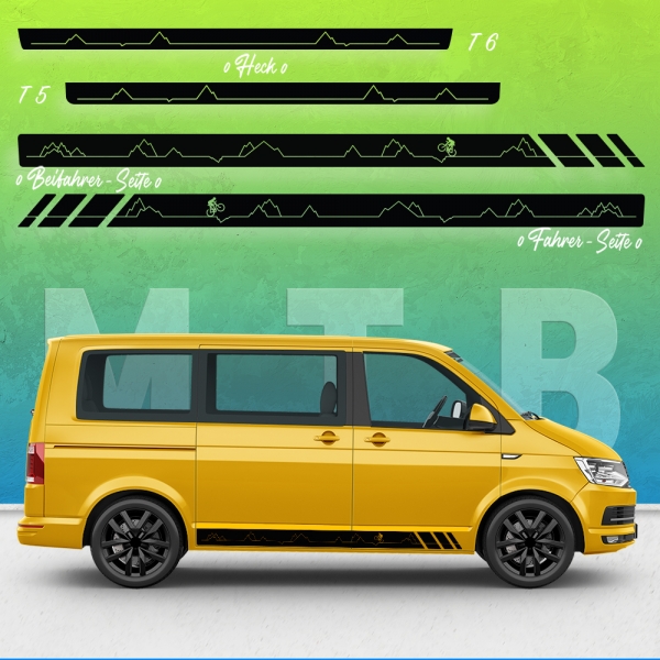 VW T5 & T6 Mountainbike Racing Aufkleber StreifenSet - individuelles