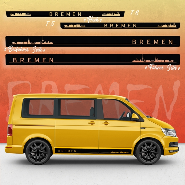 VW T5 & T6 Skyline Stadt Bremen Seiten-StreifenSet in Wunschfarbe