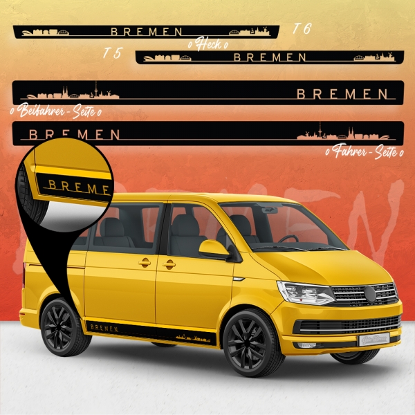 VW T5 & T6 Skyline Stadt Bremen Seiten-StreifenSet in Wunschfarbe