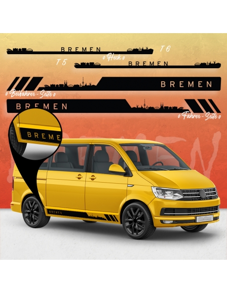 VW T5 & T6 Skyline Stadt Bremen Racing Aufkleber - Seiten-StreifenSet