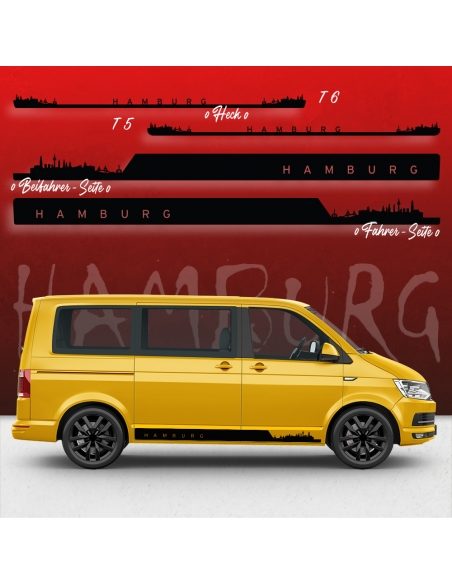 Stickers - Side StripesSet/Décor suitable for Volkswagen / VW T5 & T6 Skyline Stadt Hamburg Standard in desired color
