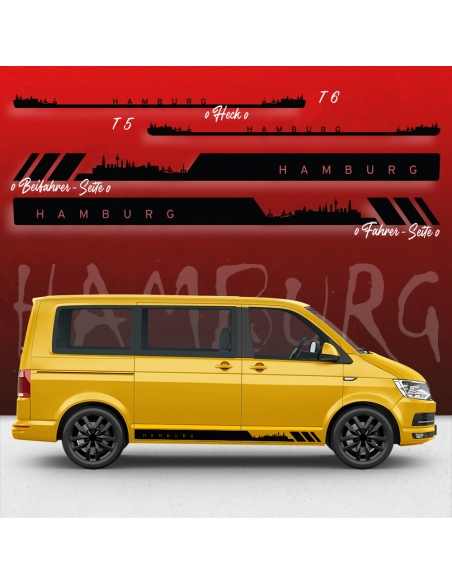 "Hamburg Skyline Seitenstreifen Set für VW T5 & T6 - Rennsportdekor