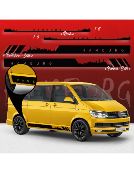 Sticker - Side StripeSet/Décor suitable for Volkswagen / VW T5 & T6 Skyline Stadt Hamburg Racing in desired color