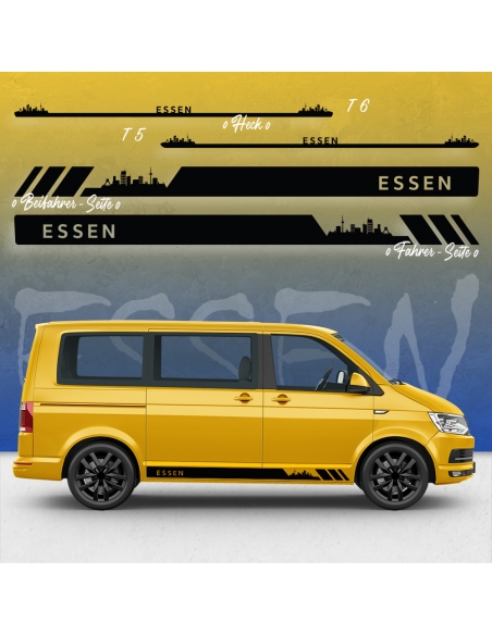 Skyline Stadt Essen Seitenstreifen Set für VW T5 & T6 - Rennsport in