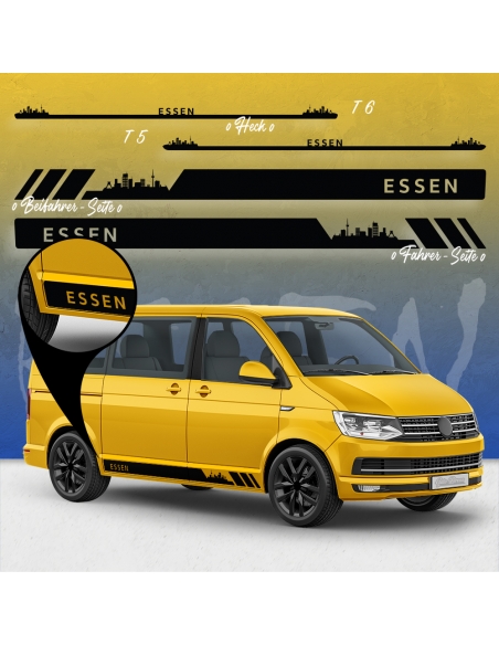 Skyline Stadt Essen Seitenstreifen Set für VW T5 & T6 - Rennsport in