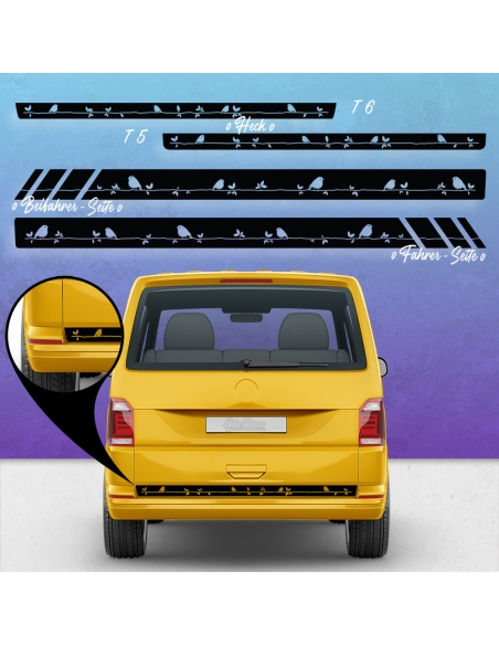 Sticker - Side StripeSet/Décor suitable for Volkswagen / VW T5 & T6 Vogel on a Branch Racing in desired color
