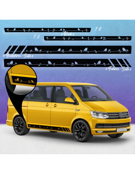 Sticker - Side StripeSet/Décor suitable for Volkswagen / VW T5 & T6 Vogel on a Branch Racing in desired color