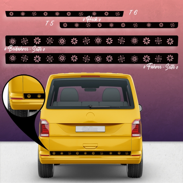VW T5 & T6 Blumen Seiten-StreifenSet: Individuelles Aufkleber-Dekor i