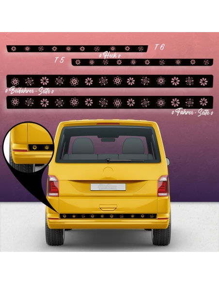 VW T5 & T6 Blumen Seiten-StreifenSet: Individuelles Aufkleber-Dekor i