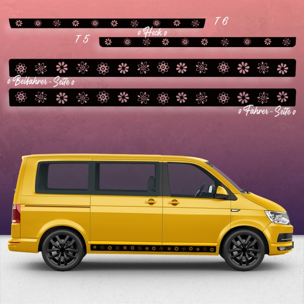 VW T5 & T6 Blumen Seiten-StreifenSet: Individuelles Aufkleber-Dekor i