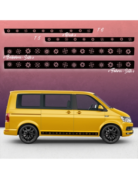 VW T5 & T6 Blumen Seiten-StreifenSet: Individuelles Aufkleber-Dekor i